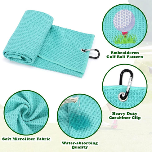 Set of 2 Vansolinne Golf Gifts for Women Microfiber Waffle Pattern Golf Towels with Clips - Pink Blue