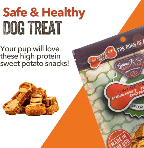 Gaines Family Farmstead Sweet Potato Peanut Butter Topped Dog Bones, All Natural, 8 Ounce Bag