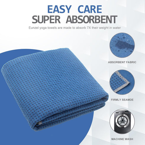 Yoga Towel, Hot Yoga Mat Towel with Grip Dots, Sweat Absorbent Non-Slip for Hot Yoga, Pilates, Workout - Steel Blue