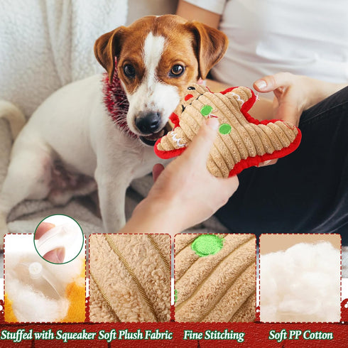 6 Pcs Christmas Squeaky Dog Toys - Stuffed Plush Toys with Squeaker for Small Medium Large Dogs - Interactive Puppy