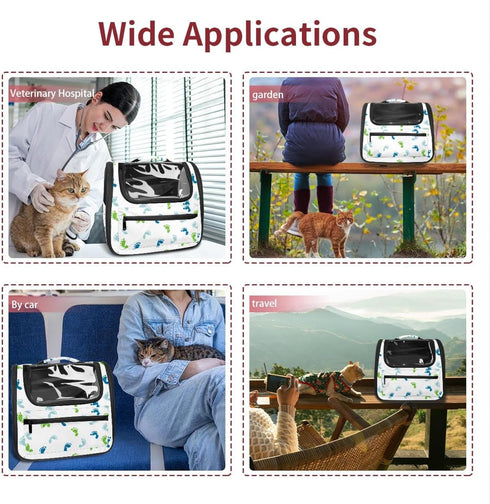 (3) Baby Footprints Pattern Green Blue Pet Travel Carrier | Ventilated Comfortable Design with Safety Features | Ideal