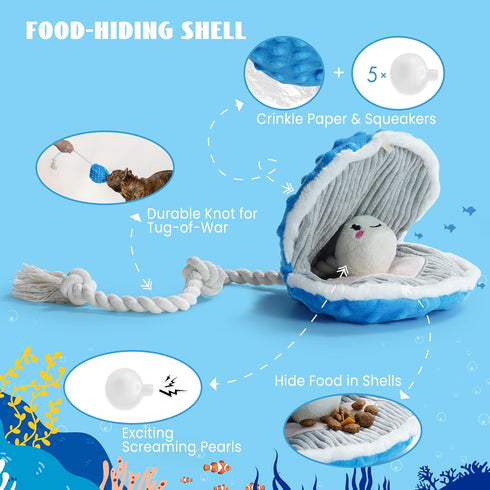 Nocciola Crinkle Squeaky Dog Toy, Blue Octopus, Interactive Rope Toy for Small Medium Large Dogs