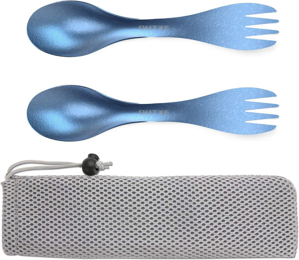 OUTXE 2-Pack Titanium Ultra Lightweight Camping Utensil - Eco-Friendly Spork for Backpacking, Hiking, Outdoors.