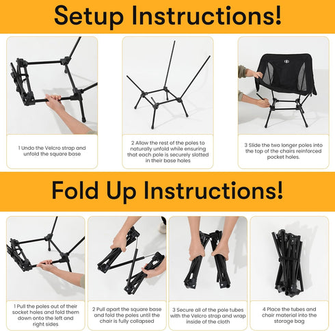 Generic 600D 7075 D-LO Ultralight Camping Chair - Black - Upgraded Dual Pocket - High Strength Oxford Fabric - Aluminum