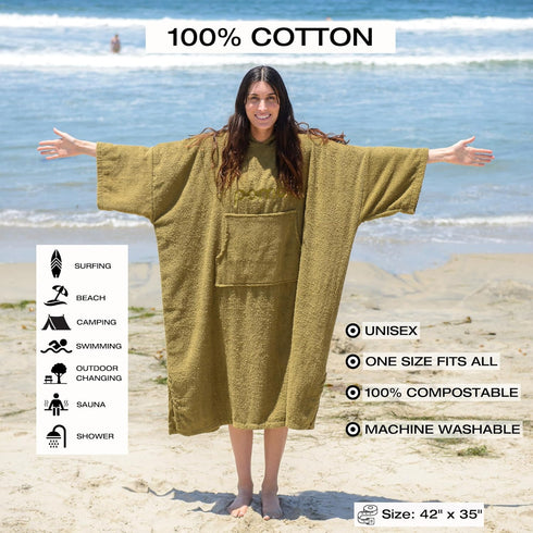 100% Pomo Surf Poncho, Towel Poncho Made of Cotton, Unisex Changing Towel and One-Size Fits All Adult Changing Poncho.