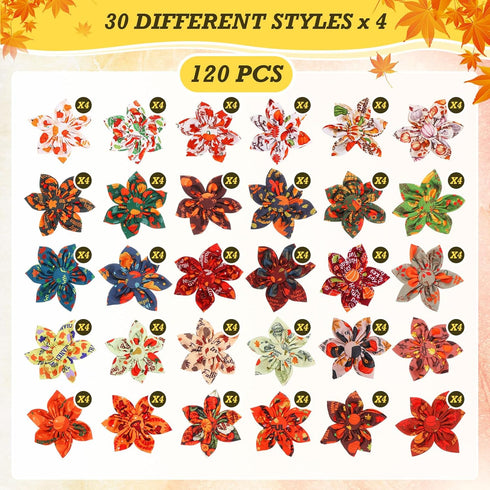 Silkfly 120 Pcs Fall Dog Collar Flower Set, Thanksgiving Bow Ties, Holiday Accessories for Small Medium Large Dogs