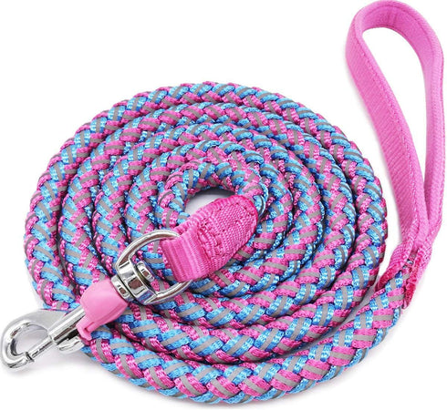 2FT to 10FT Reflective Dog Leash - Strong Nylon Rope Braided Training Leash for Extra Large Medium Dogs (Pink, 6 Foot)