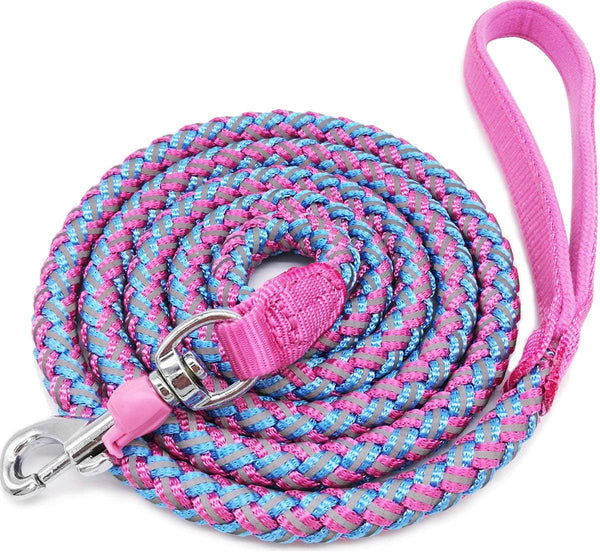 2FT to 10FT Reflective Dog Leash - Strong Nylon Rope Braided Training Leash for Extra Large Medium Dogs (Pink, 6 Foot)