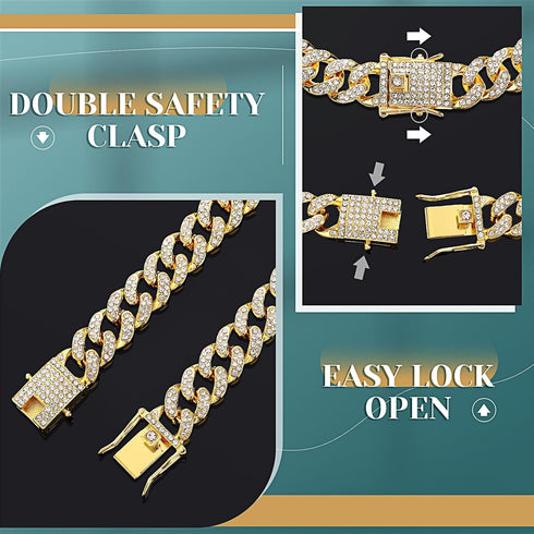 Xuniea 2 Pieces Cat Dog Chain Collar and Sunglasses Set, Rhinestone Collar with Secure Buckle, Round Glasses (Gold,