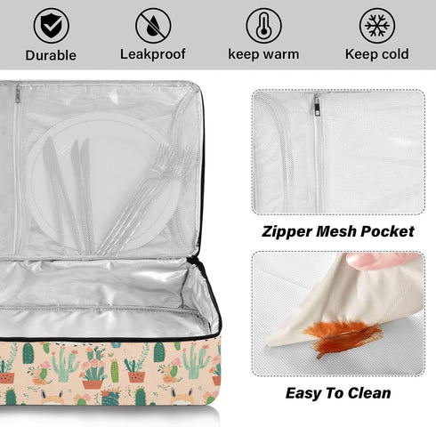 ALAZA Insulated Casserole Carrier for Hot or Cold Food, Llama with Cactus Cute Alpaca Baby Llamas Flower Food Carrier