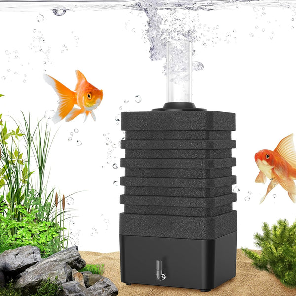 Aquarium Bio Sponge Filter, Super-Quiet Submersible Foam Filter, 1 Spare Sponge, Suits Tanks Up to 110 Gallon