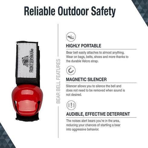SABRE Frontiersman Bear Bell, Magnetic Silencer, Durable Hook and Loop Strap Attachment for Hiking Safety