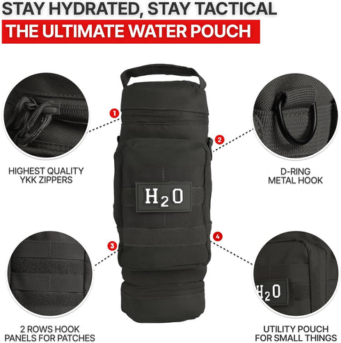 Molle Water Bottle Pouch - Fits Most 32 and 40 oz Bottles, Insulated Holder