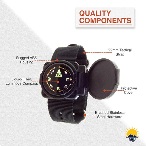 Sun Company ArmArmour Shielded Wrist Compass with Rugged Tactical Strap, Compass with Cover and Zulu Strap