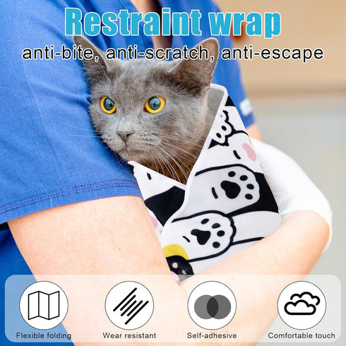 BOXOB 19.68x19.68 Inch 9 Cat Wrap for Grooming, Soft Cat Swaddle Wrap Multifunctional Self-Adherent Cat Restraint Wrap