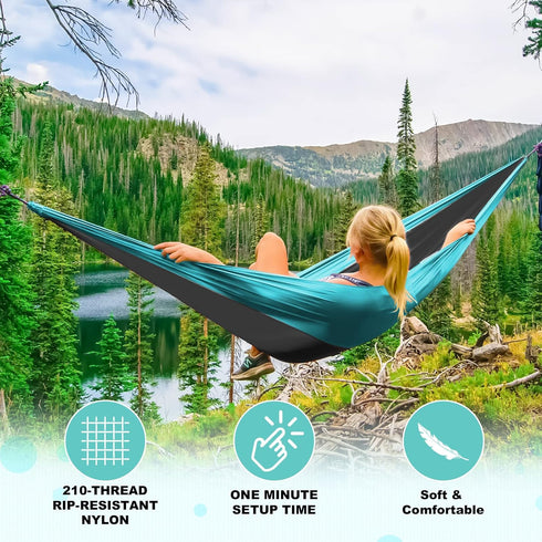 SZHLUX Camping Hammock, Double & Single Portable Hammocks with 2 Tree Straps for Hiking, Backpacking, Outdoor, Beach,