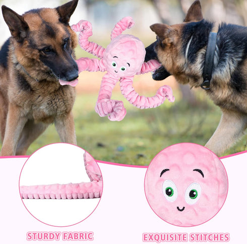 Dog Squeaky Toys Octopus, Tough Plush Toys for Large Medium Small Dogs, Funny Birthday Presents