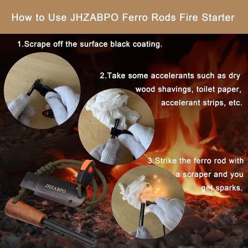 Fire Starter for Campfires, Flint and Steel Kit, Ferro Rod Survival Kit with Fast Fire Stick