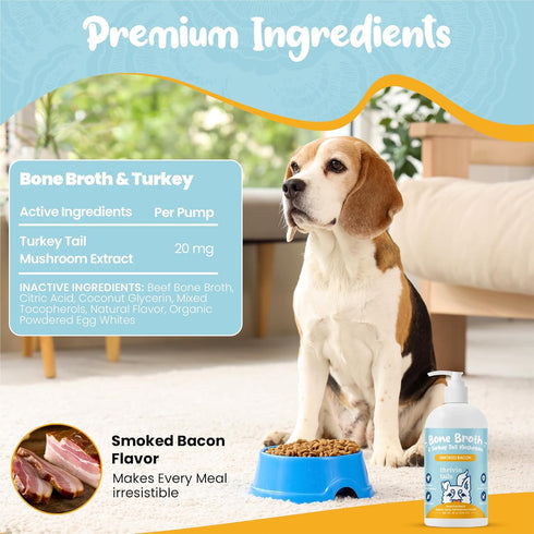 Immune Organic Turkey Tail Mushroom Supplment- Support & Gut Health for Dogs- Functional Mushrooms with Bone Broth Food