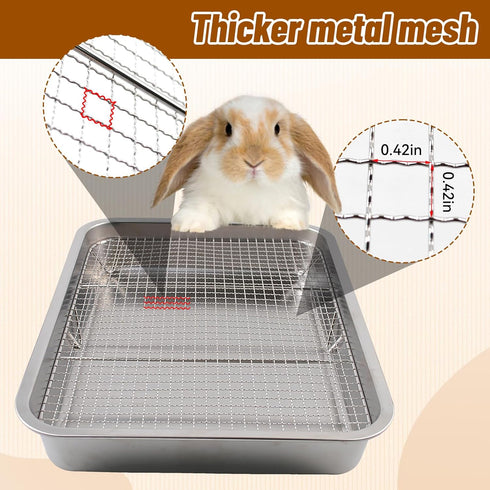 Box,304 Rabbit Litter Box Stainless Steel Gird Rabbit Litter Stainless Steel Sifting Tray with &Non-Slip Feet