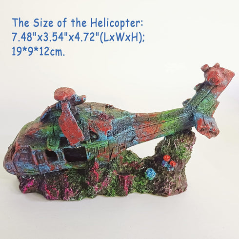 Fish Tank Decoration Helicopter Ruins Landscaping Fish Shrimp Shelter Resin Stone Tank Decoration Turtle Tank Decoration by S-Lifeeling