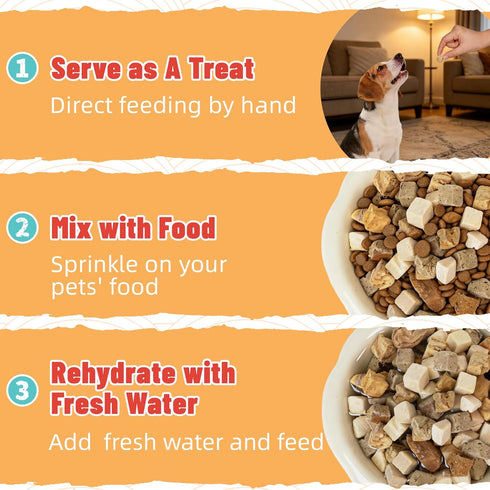 16OZ Just Try Freeze-Dried Dog Treats Mixed Flavors for Dogs & Cats Raw Single Ingredient Chicken,Salmon, Beef