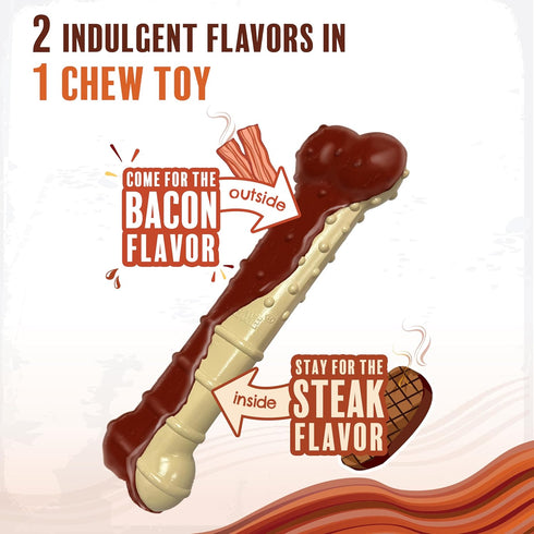 Nylabone Power Chew Classic Bone Chew Toy for Dogs, Durable for Aggressive Chewers, Bacon & Steak Flavor,
