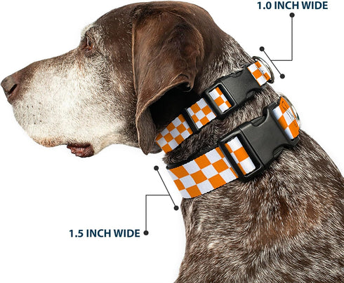 Buckle-Down Plastic Clip Collar - Checker White/TN Orange, 1" Wide, Fits 15-26" Neck