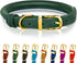 OOPSDOGGY Reflective Rolled Leather Dog Collar - Adjustable Soft Padded Collar for Small Breed Dogs (XS, 8"-11", Green)