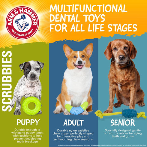 Arm & Hammer Scrubbies Puppy Chew Ring Dental Toy, Durable Teething Toy with Baking Soda, Interactive for Puppies