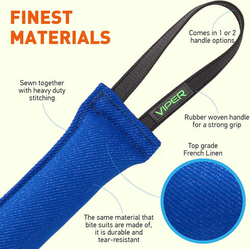 Viper Synthetic K9 Tug Toy, Blue, 12 x 2, Two Handles for Dogs