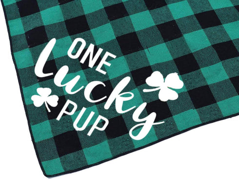 St Patricks Day Dog Costume - Green Shamrock Headband and Buffalo Plaid Pet Bandana