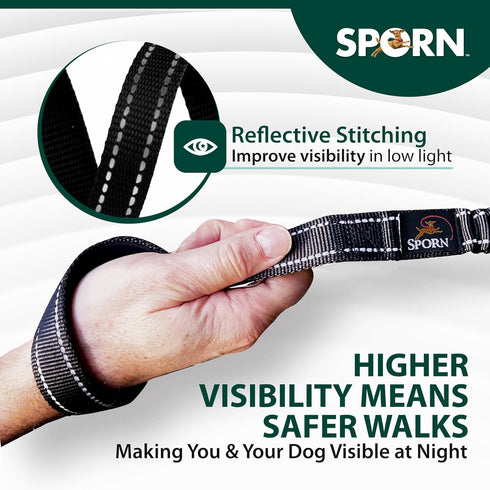 Sporn Dual Handle Padded Dog Training Leash, 6ft Heavy Duty for Maximum Control, Reflective Strap for Visibility