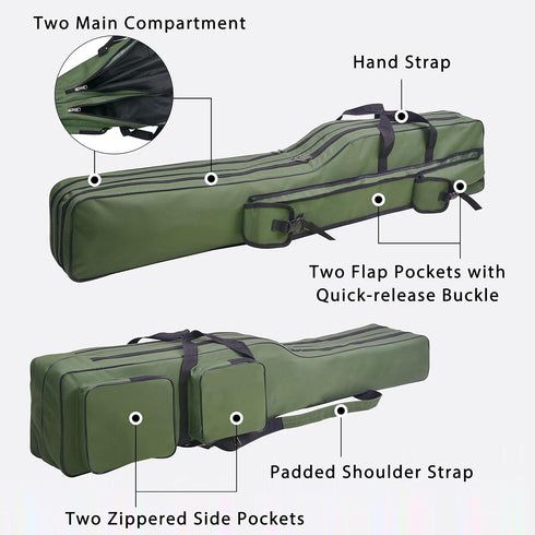 FUSIGO Fishing Rod Case Bag, 4.27ft Waterproof Fishing Rod Reel Organizer, Large Capacity Travel Bag