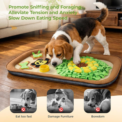 2IN1 28.3''x28.3'' Dog Bed Mat&Snuffle Mat for Dogs Large Breed, Interactive Puzzle Dog Food Mat, Easy to Clean