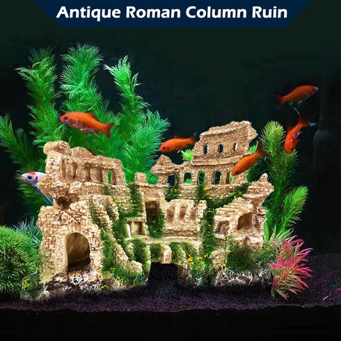 Antique Roman Column Ruin Aquarium Decoration - Large Beige Castle Cave for Freshwater and Saltwater