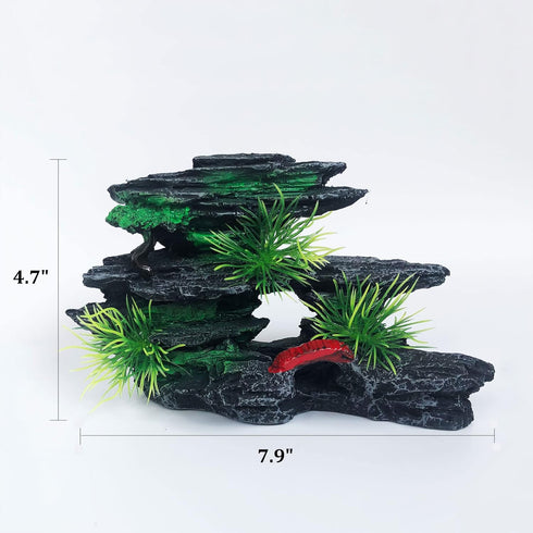 J-star Medium Fish Tank Decorations, Aquarium Rock Mountain View, Landscape Ornament Resin Decoration for Aquariums