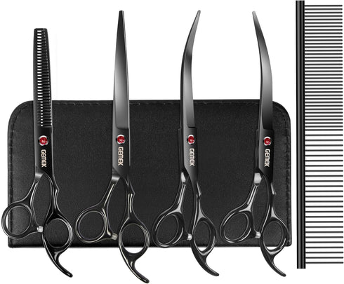 GEMEK 7.0in Titanium Professional Dog Grooming Scissors Set, 6 in 1 for Dogs and Cats