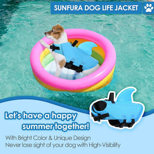 SUNFURA Dog Life Jacket Shark Life Vest for Dogs – Adjustable Swimming Vest with High Buoyancy, Safety Lifesaver for