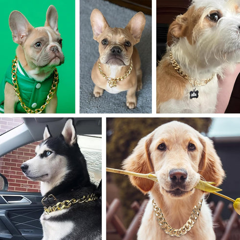 19MM Thick Light Metal 18K Gold Plated Cuban Link Dog Collar, Gold Chain for Small, Medium Dogs, 18 Inches