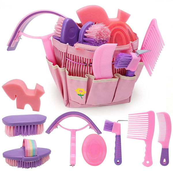 Horse Grooming Kit, Horse Brushes for Grooming Supplies Set with Organizer Bag,