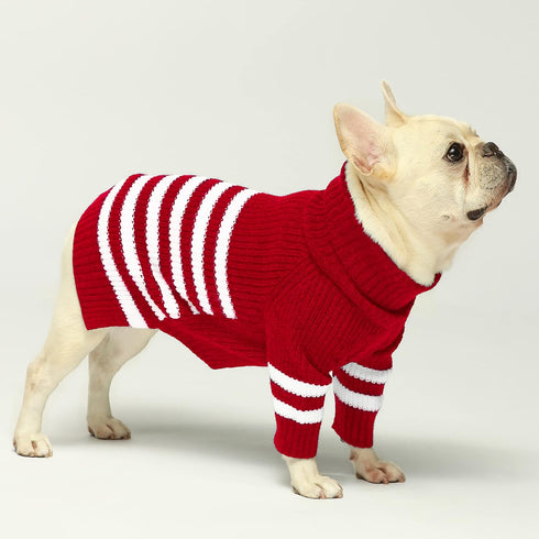 Fitwarm Dog Striped Knitted Sweater, Thermal Turtleneck Pet Coat for Small Dogs, Red, Boy Girl Apparel