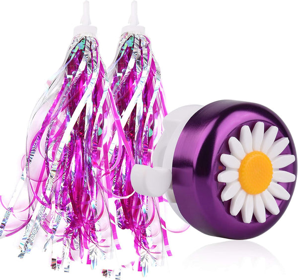 U-LIAN Kids Streamers and Bike Bell - 1 Pack Flower Bicycle Bell with 2 Pack Handlebar Streamers for Children's Bike