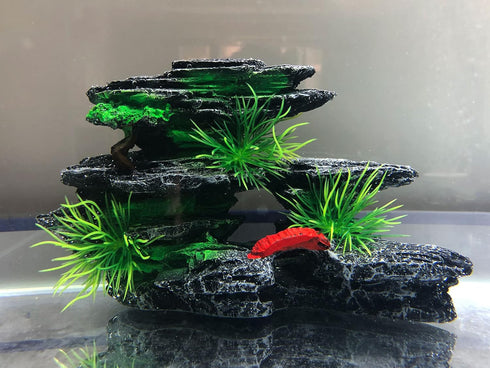 J-star Medium Fish Tank Decorations, Aquarium Rock Mountain View, Landscape Ornament Resin Decoration for Aquariums