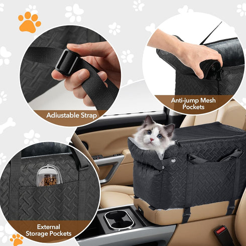 15 lbs) Center Console Dog Car Seat for Small Dogs Cats (Up to - Washable, Foldable Pet Booster Seat with Safety Hooks