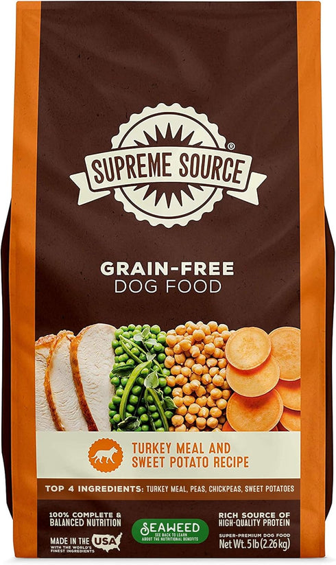 Supreme Source Grain Free Dry Dog Food, Turkey Meal & Sweet Potato Recipe, 5 Pound Bag