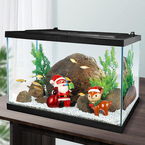 Christmas Aquarium Decoration, 2pcs Santa Claus Reindeer Figurines Resin Ornament for Holiday Fish Tank