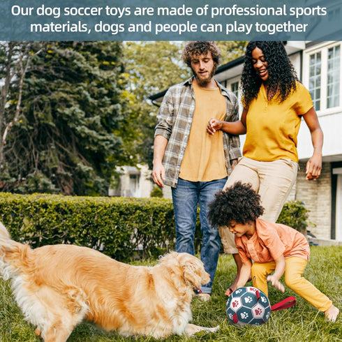 QDAN Extra Large Dog Toys, Soccer Ball with Straps, Interactive Tug of War Toy for Large Dogs - Blue & Red (9 Inch)