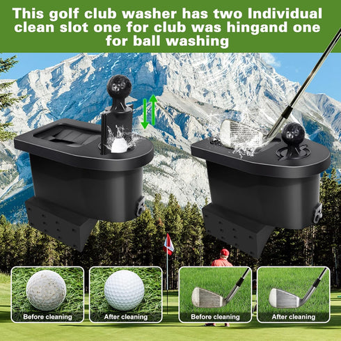 Golf Cart Ball Washer and Club Cleaner Kit with Side Bracket, Universal & Detachable for EZGO, Club Car, Yamaha