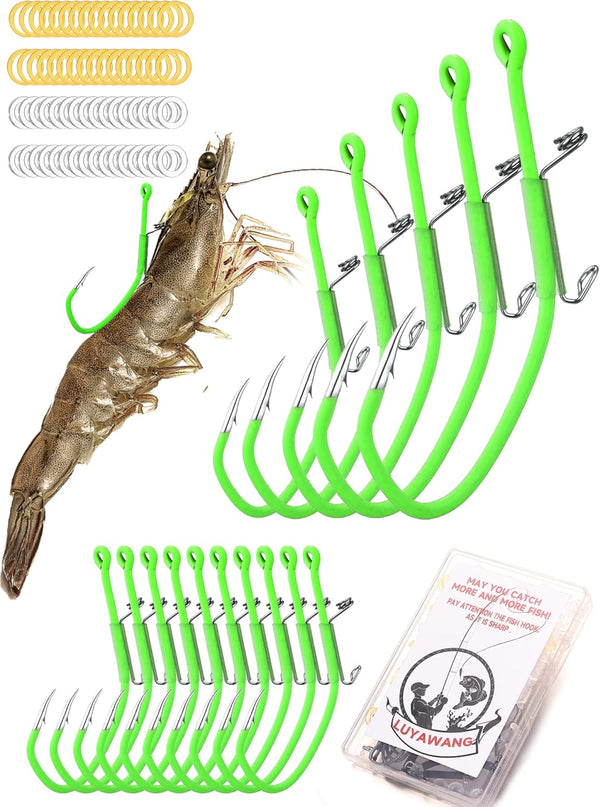 Luminous Shrimp Hooks 10/40 Packs Saltwater Fishing Hooks - Premium Carbon Steel